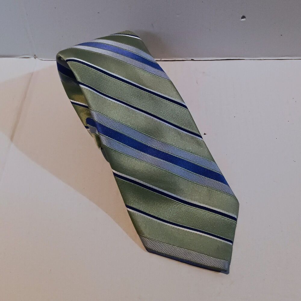 MICHAEL Michael Kors Silk Diagonal Striped Neck Tie-Green-BLue-White-Standard